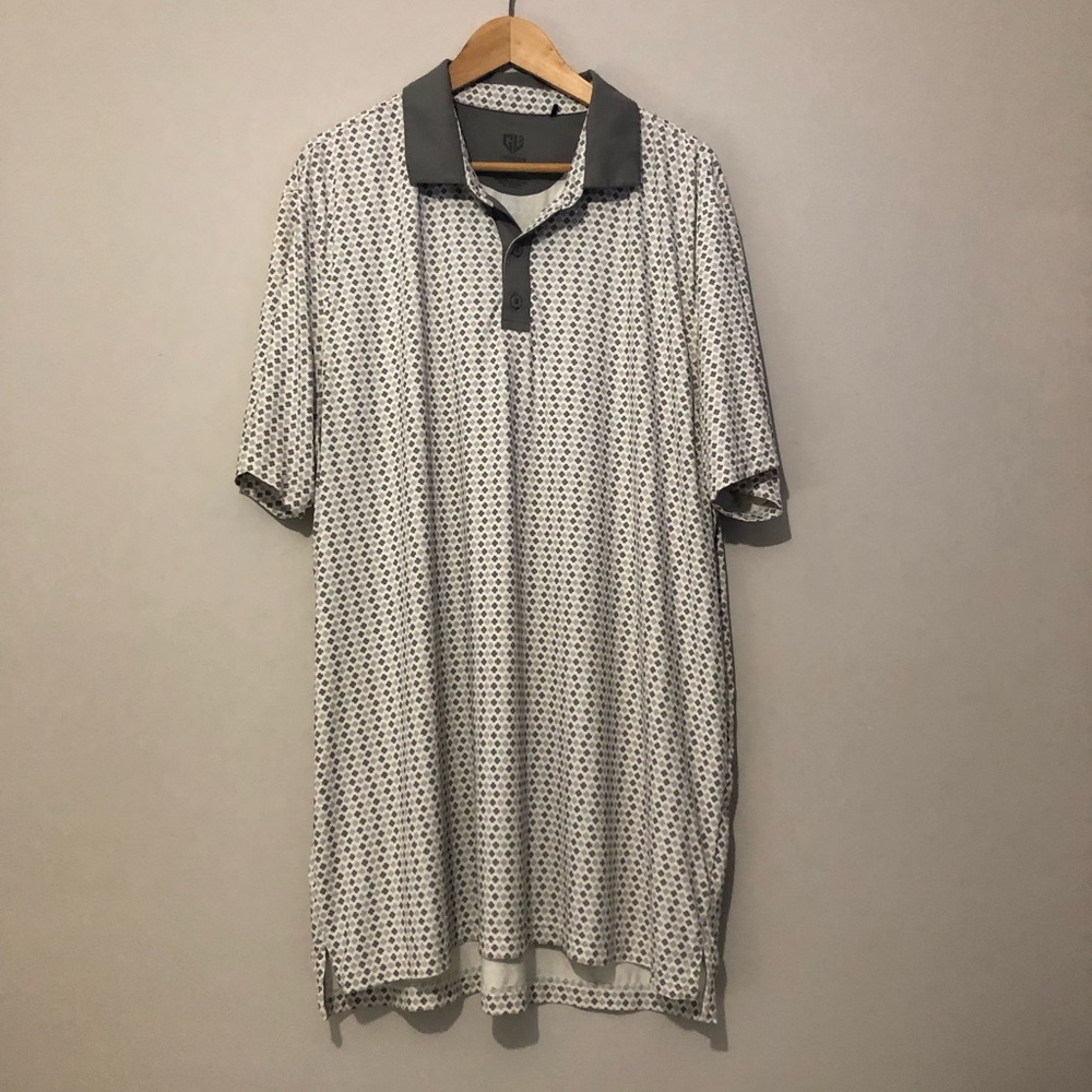 Robert Graham Men’s 2XL Gray Golf Polo Shirt with Geometric Pattern